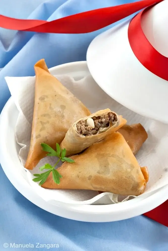 Crisp Moroccan briouats filled with beef kefta