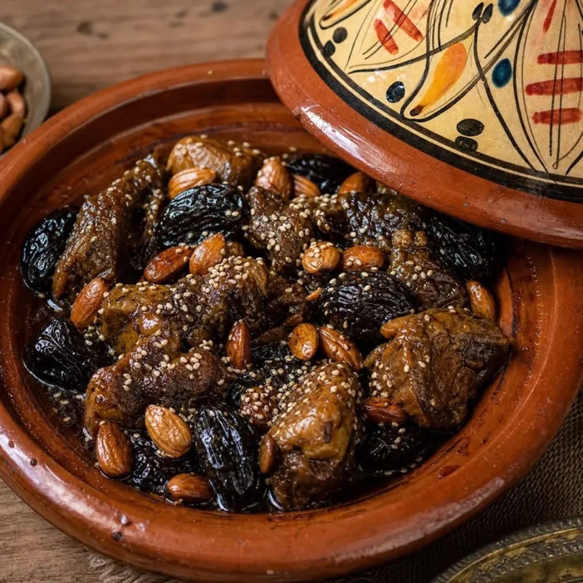 Moroccan mrouzia with prunes and almonds