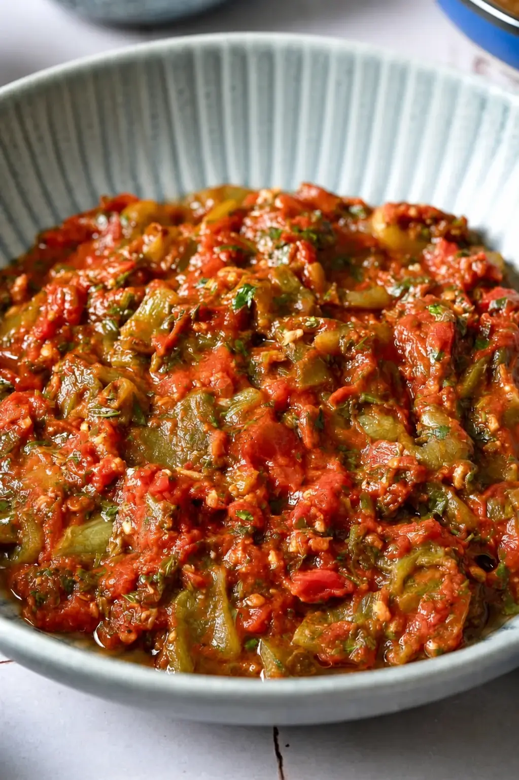 Moroccan taktouka salad with roasted peppers and tomatoes
